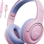 acer kids headphones purple green - over-ear volume limiter 85db foldable stereo sound headset for toddlers girls boys travel learning entertainment