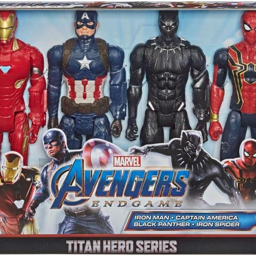 Marvel Avengers Endgame Titan Hero Series 12" Action Figures Captain America, Iron Spider, Black Panther, and Iron Man (4 Action Figures)