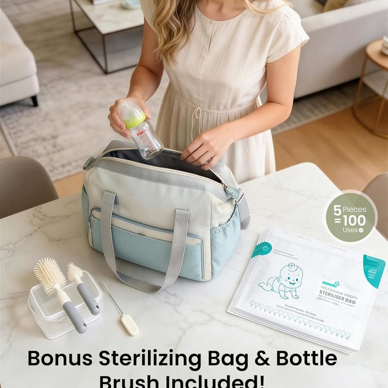 Grownsy Space Saving Baby Bottle Sterilizer and Dryer with Travel Set | Holds 6 to 8 Bottles & Pump Parts, Nesting Design, Fast Sanitization & Drying, Auto Sterile Storage for All Feed Stages