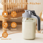32 oz Breast Milk Pitcher, Glass Mason Jar Pitcher with Lid | Airtight, Leak Proof, Wide Mouth, Pour Spout Lid, Thick Glass, Fridge Safe, Ergonomic Handle, Easy to Clean