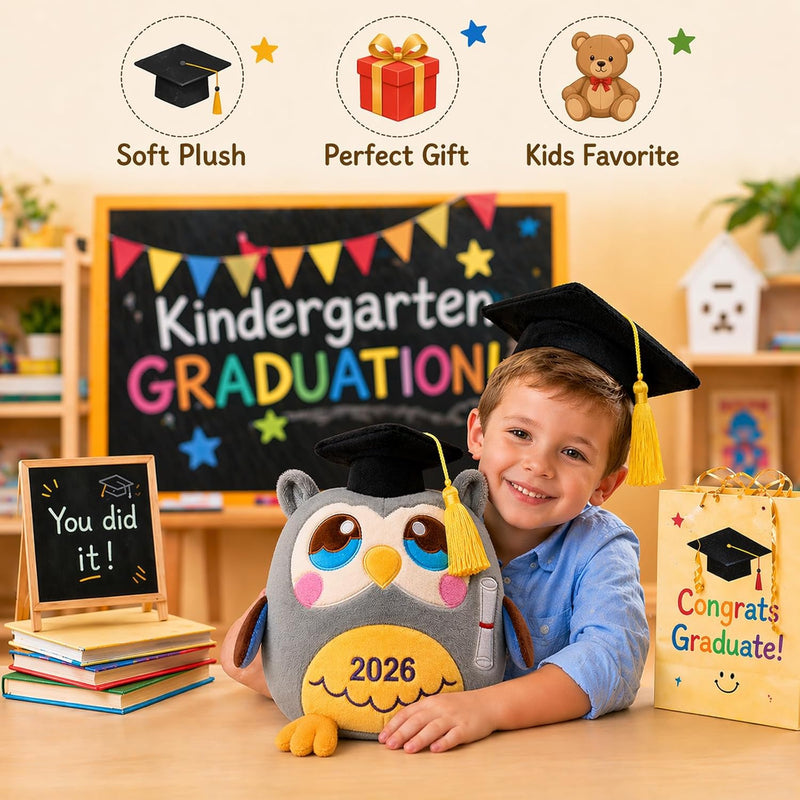 Graduation Owl Plush Stuffed Kindergarten Gift for Boys and Girls Class of 2026 11.8 inches with Black Cap