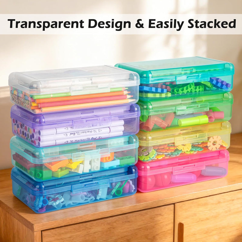 Double Layer Clear Hard Pencil Cases,Plastic Personalized Pencil Box with Snap-Tight Lid for Pen, Pencils, School Office Supplies Marker Crayon Organizer Storage Box,Standard Size (Pink)