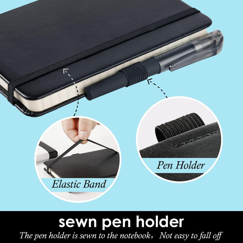 NIRMIRO (3 Pack) Pocket Notebook Small Journal with Pen, 3.7" x 5.7", A6 Mini Notebook for Women Men Work Writing, Hardcover Small Pocket Notepad with 100Gsm Premium Thick Lined Paper, Black Leather