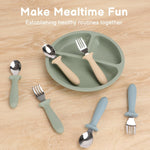 Eascrozn Toddler Utensils, 6 Pack Children Safe Forks and Spoons Set | kids Silverware Set with Silicone Handle, 18/8 Stainless Steel, BPA Free, Dishwasher Safe