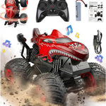 BEZGAR 1:20 Scale Remote Control Monster Truck with Light & Music for Kids 4-7, Dinosaur RC Car with 360° Spins and Drifting