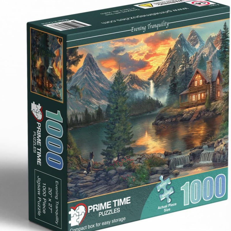 1000 Piece Jigsaw Puzzle for Adults - Mountain Cabin by a Lake - Challenging Puzzle Perfect for Game Nights - 1000 Piece for Adults. 20x27 inches