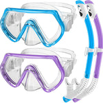 2 Sets Kids Snorkeling Gear for Ages 3-14, Anti-Fog 180° Clear View Dry Top Snorkel Set, Swimming Mask with Nose Cover & Tempered Glass Goggles for Youth Boys Girls Junior