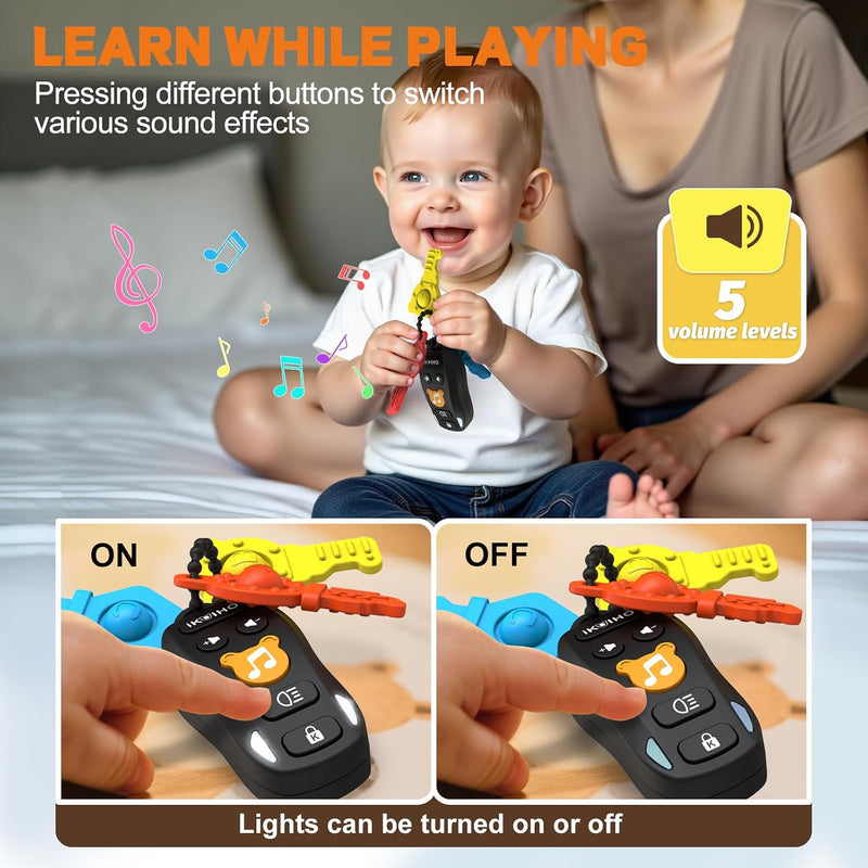 Baby Toy Car Keys - Baby Keys Toy Pretend Play with Sounds & Lights for 6M+ | Pretend Play Keys Interactive Musical Sensory Learning Toys, Gifts for 1 Year Old Boys Girls Infant Toddler Kid Age 6+ Months