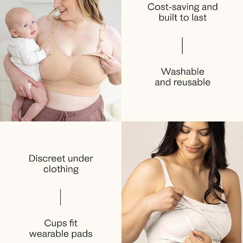 Kindred Bravely Organic Reusable Nursing Pads for Breastfeeding, 10 Pack | Soft washable breast pads with contoured fit and waterproof backing. Absorbent and gentle on sensitive skin with carrying bag