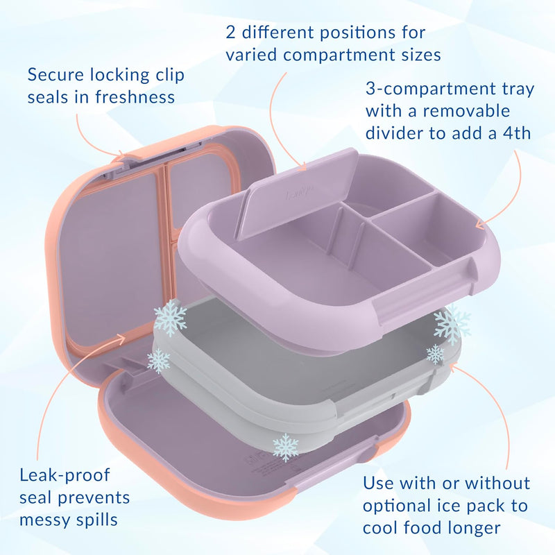 Bentgo Chill Max Leak-Proof XL Lunch Box - Included Ice Pack Keeps Food Cold; 5-Cup Capacity for Adults & Ages 8+, 3 or 4 Compartment Bento Box, BPA-Free, Dishwasher Safe (Lavender & Peach Blossom)