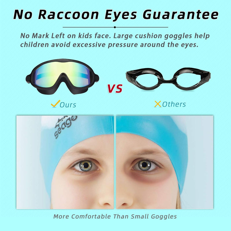 Seago Swim Goggles 2 Pack Anti-Fog Anti-UV Wide View Swimming Goggles for Kids 3-14