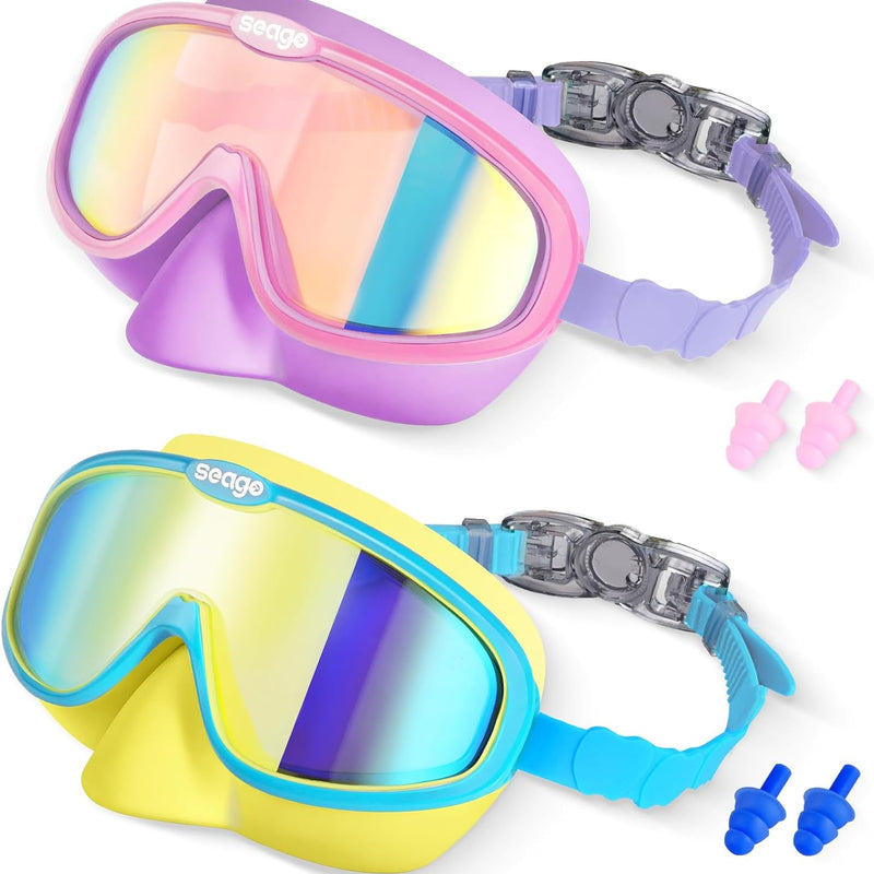 Seago Kids Swim Goggles 2 Pack for 3-12, Anti-Fog Clear View,Toddler Goggles with Nose Cover Swimming Goggles