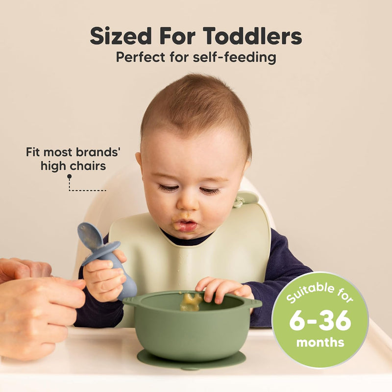 KeaBabies 2-Pack Baby Bowls with Suctions, Lids, BPA-Free Silicone (Slate) | Toddler Suction Bowls for Baby Boys, Girls, Kids, Food Grade Silicone, Dishwasher Safe, BLW Feeding, Baby Eating Essentials