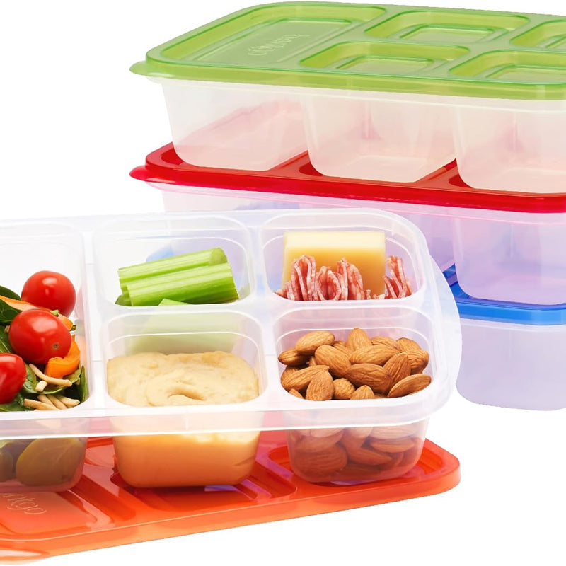 Bentgo Easyboxes - Reusable 5-Compartment Food Containers, Stackable 8-Piece Set, 4 Trays & 4 Lids, BPA-Free Food Storage for Meal Prep, School, & Work; Lunch Boxes w/Patented Design (Jewel Brights)