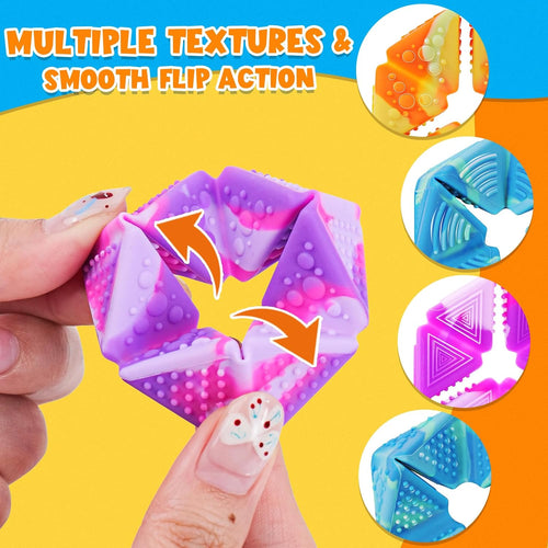 KLT Fidget Sensory Toys for Kids: 3 Pack Textured Flip Toys - Quiet Small Fidgets for Classroom Focus - Stress Relief Toys for Autism & ADHD Calm Down