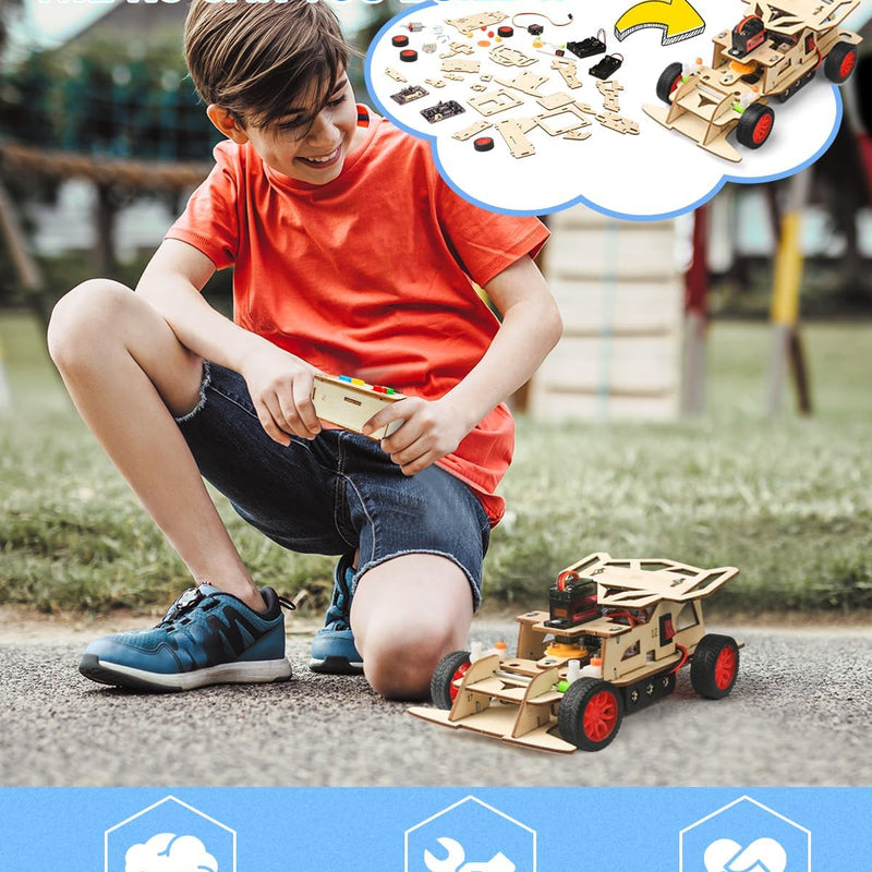 Poraxy STEM Kit for Kids, Remote Control Car with 160ft Range and Auto-Centering Steering