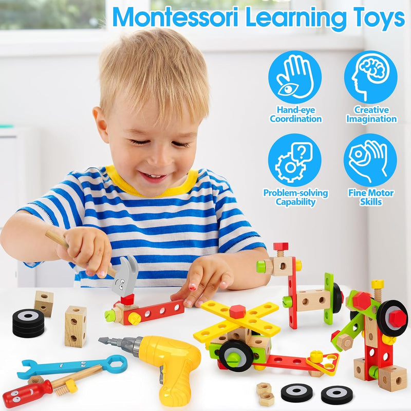 kids tool set toy with drill, stem montessori toys for 3-5 years old boys and girls.