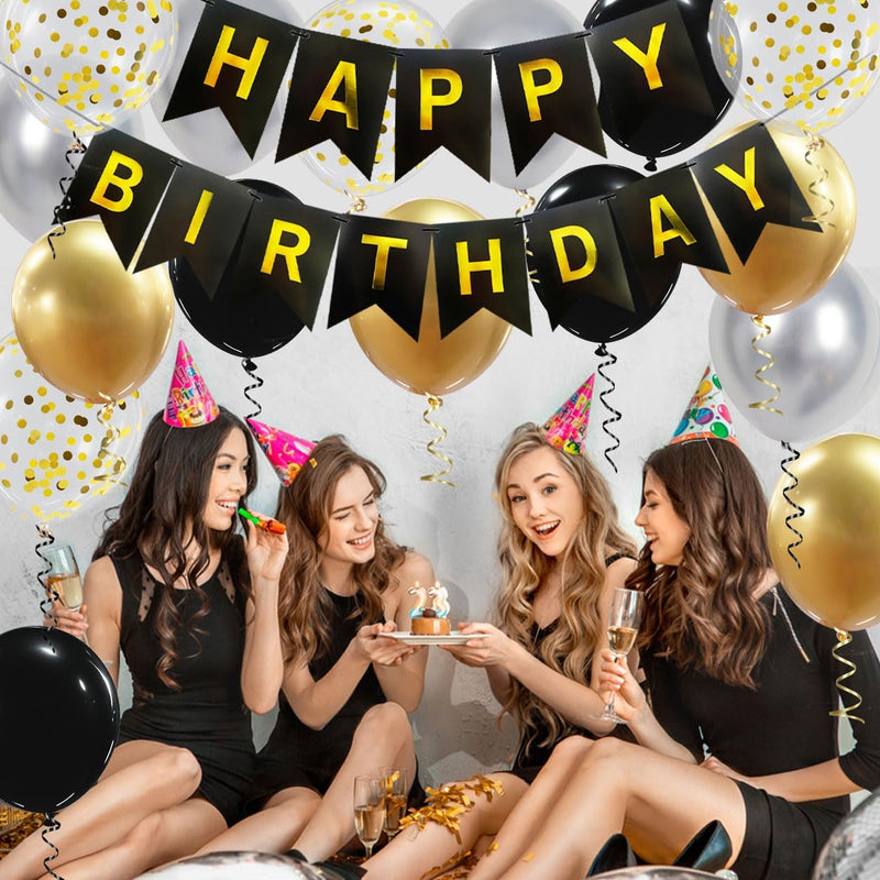 Black Gold Birthday Decoration Set for Men Women Girls and Boys Party