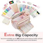 Sooez Large Pencil Case Pouch, Soft Pencil Bag with Zipper, Pen Bag Wide Opening, School Supplies Cute Pencil Case for Girls Boy Men Women, Beige