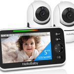 HelloBaby No WiFi Baby Monitor 5" Screen 30-Hour Battery Pan-Tilt-Zoom Video Upgrade with Camera and Audio, Night Vision, VOX, 2-Way Talk, 8 Lullabies and 1000ft Range, HB6550