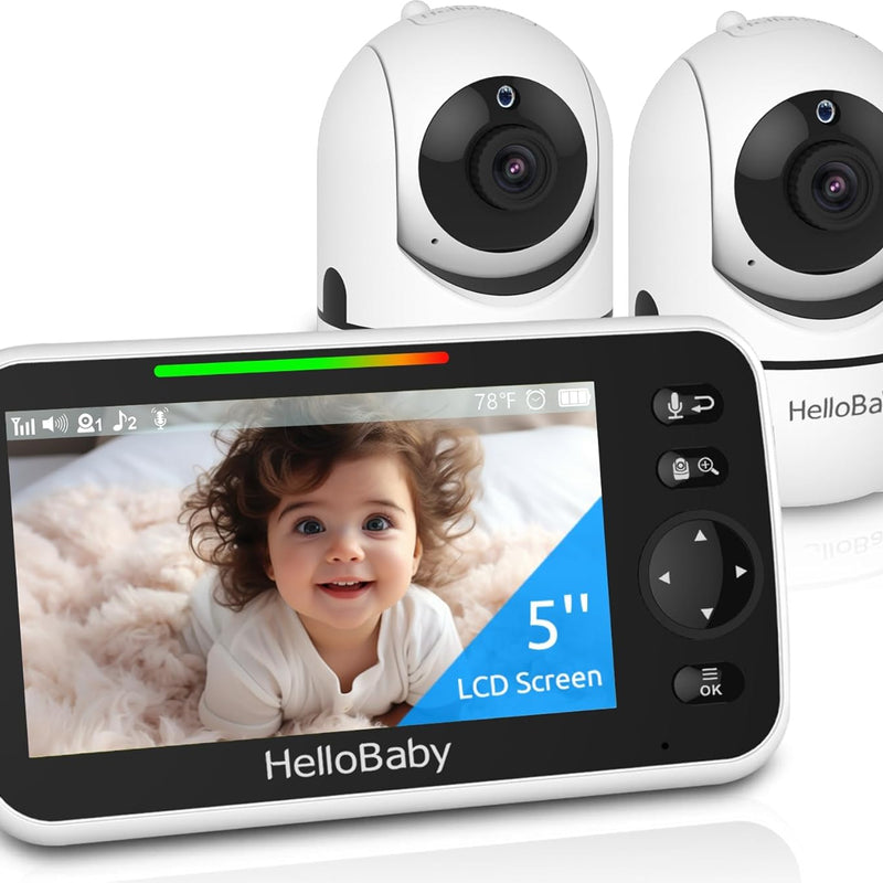 HelloBaby No WiFi Baby Monitor 5" Screen 30-Hour Battery Pan-Tilt-Zoom Video Upgrade with Camera and Audio, Night Vision, VOX, 2-Way Talk, 8 Lullabies and 1000ft Range, HB6550