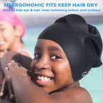 2 Pack Kids Swim Cap for Long Hair, Large Silicone Waterproof Swimming Cap for Age 3-15 Kids Girls Boys Toddler Children Youth Teen, Swim Hat for Braids and Dreadlocks, Keep Hair Dry