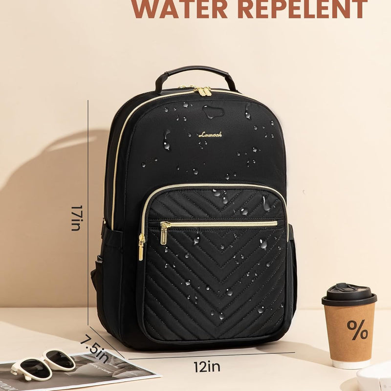 LOVEVOOK Laptop Backpack for Women with Giant Tumbler Holder 15.6 inch,Designer Travel Backpack Laptop Bag College Backpack,Quilted Work Nurse Teacher Backpack Purse Computer Bag Casual Daypack, Black