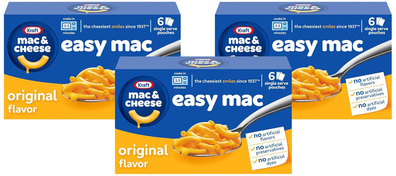 Kraft Easy Mac and Cheese, 18 Packets, for Easy Dinner or Dinner Sides, Original Flavor, No Artificial Flavors, Preservatives or Dyes, 38.7 oz