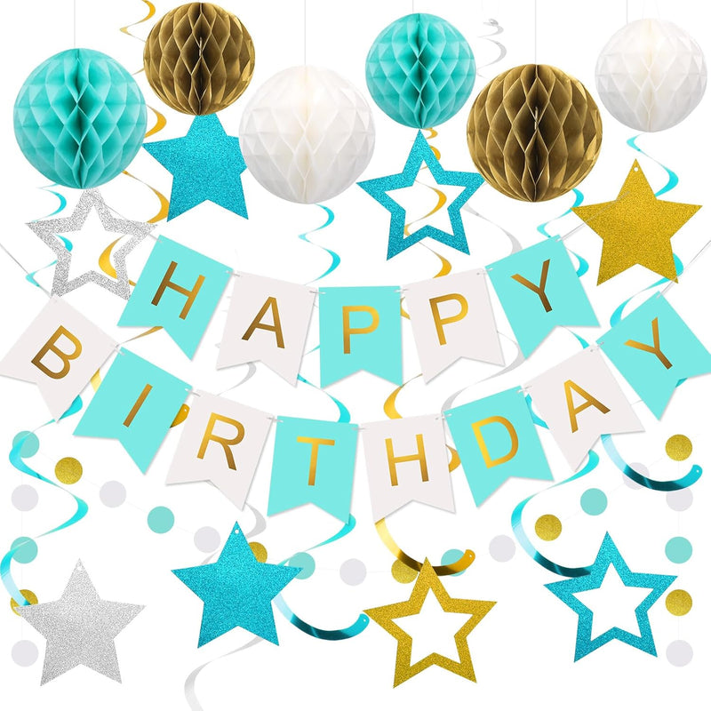 Vibrant Birthday Decorations: Happy Birthday Banner, Honeycomb Balls, Hanging Swirls, Garland for Men, Women, Boys, Girls