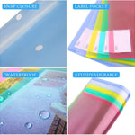 10 Pack Plastic Envelope Folders with Label Pockets, 5 Colors 2 Each, Clear Poly File Folders Letter Size/A4, Hook and Loop Closure Document Envelopes for School Office Home