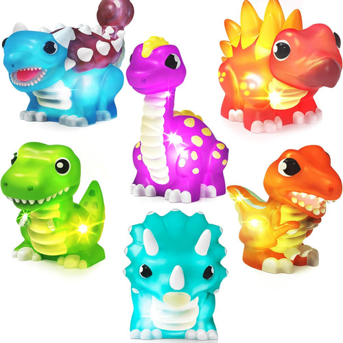 Tub Works Dinos Light Up Bath Toys, 6 Pack for Toddler Sensory Play and Bath Time Fun