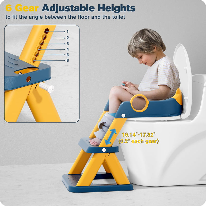 Rabb 1st® Potty Training Seat, Toddler Toilet Seat for Kids Boys Girls, 2 in1 Potty Training Toilet with Step Stool, 6 Adjustable Height, Splash Guard, Stable Triangular Anti-Slip Design