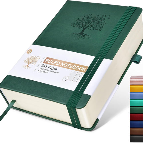 Lined Journal Notebook -365 Pages A5 Thick Journals for Writing Ruled Notebook, Hardcover Leather Journal for Women Men Daily Journal Notebook for Work, Note Taking, 100Gsm Lined Paper( 5.75'' X 8.38'' Green)