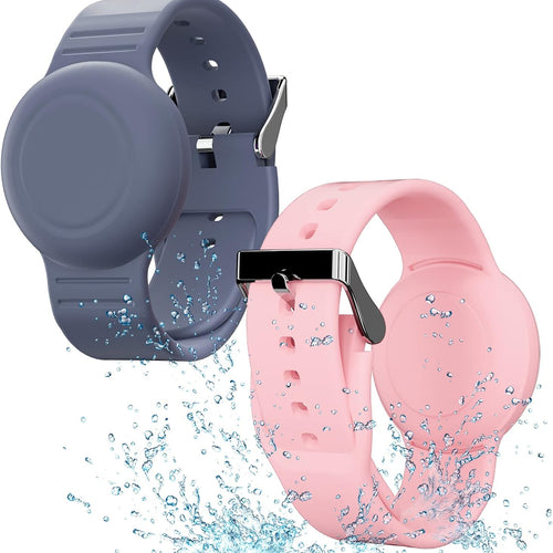 Waterproof Airtag compatible silicone bracelets for kids, 2 pack hidden wristband, lightweight tracker watch band