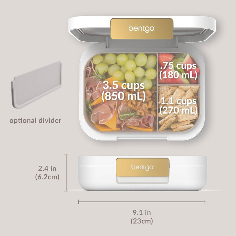 Bentgo® Modern - Leak-Resistant Bento Lunch Box For Adults, Teens, & Larger Appetites; Reusable BPA-Free Meal Prep Container with 3 or 4 Compartments, Dishwasher/Microwave Safe; 5 Cups (White)