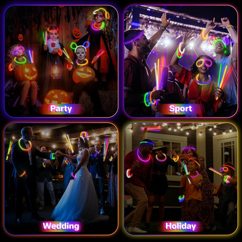 springflower 100pc glow sticks bulk party favors, 8" glow in the dark party supplies, kids or adult party accessories
