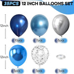 12 Inch Blue Silver Balloons Set, Dark Navy Confetti Party Latex Balloon for Birthday Graduation Baby Shower