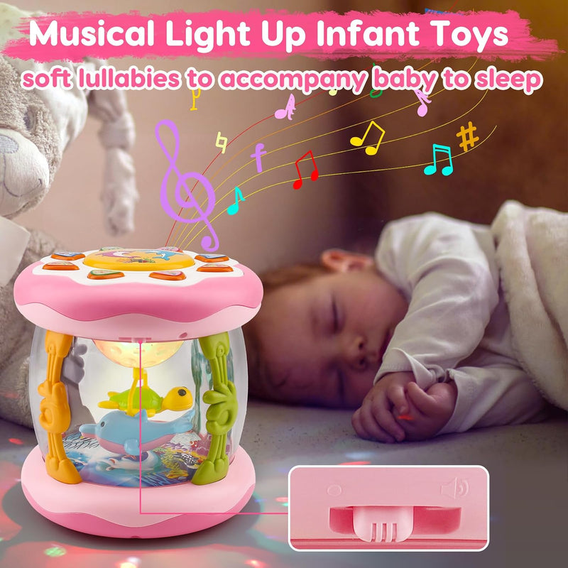 Baby Girl Toys Tummy Time Musical Light Up Ocean Rotating Projector Gifts | Infant Aquarium Crawling Walking Learning Toys Newborn Must Have Babies Girls First Birthday Shower Gifts