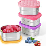 Small (1 CUP) Stainless Steel Snack Containers for Kids | Easy Open Leak Proof Food Containers with Silicone Lids - Perfect Metal Toddler Lunch Box for Daycare and School (8oz)