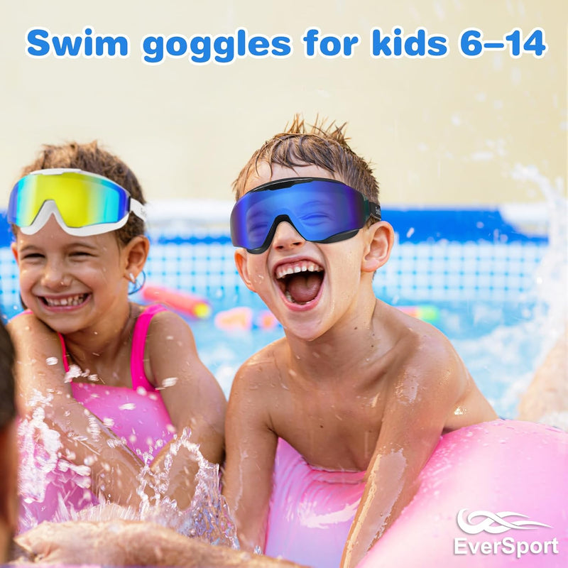 EverSport 2 Pack Kids Swim Goggles Age 8-16 Extra Silicone Layer, Swimming Goggles for kids Teen Youth Children Boys Girls