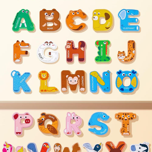 joycat wooden thick alphabet magnets for toddlers, large size cute animal colorful abc magnetic letters