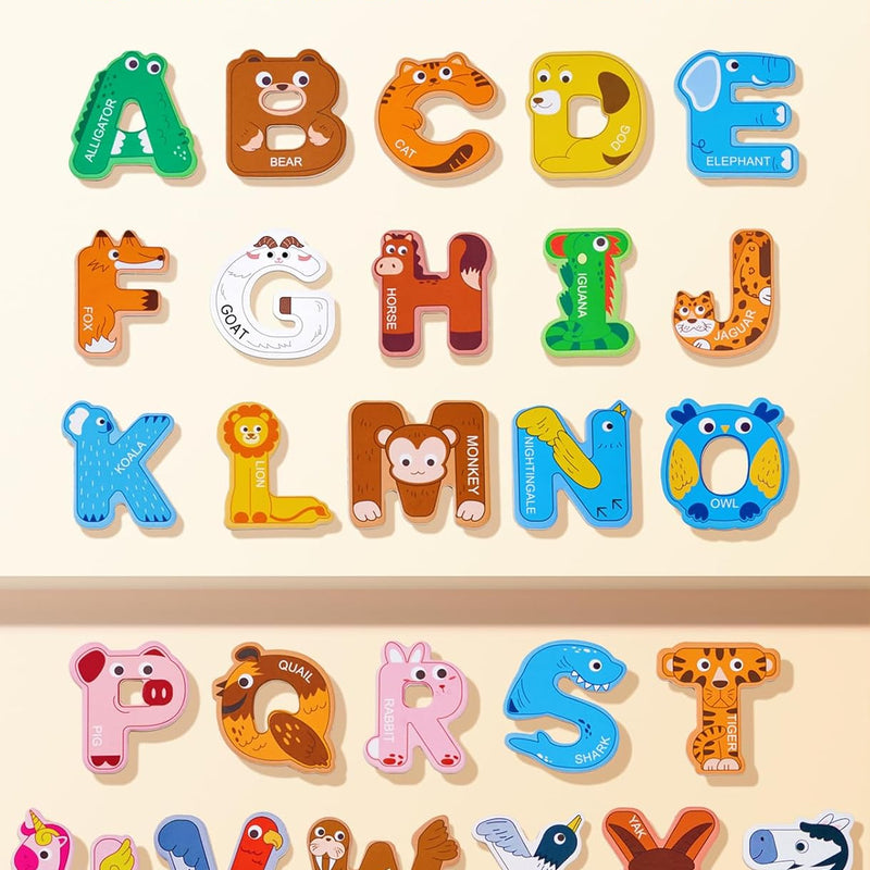 joycat wooden thick alphabet magnets for toddlers, large size cute animal colorful abc magnetic letters