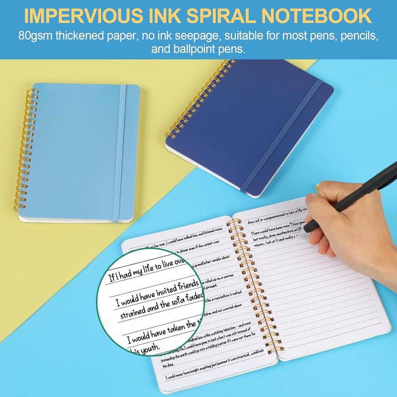 Utron 3 PCS Small Spiral Notebook 5x7, Notebooks for Note Taking, Blue Color Scheme Spiral Journal Notebook, Work Notebook Small Notebooks 5x7 with Strap, Cute Notebooks for Women 70 Sheets/Note Books