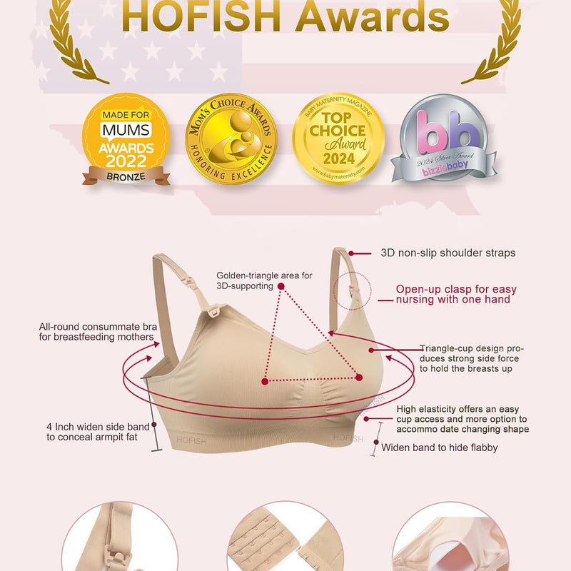 HOFISH 3PACK Full Bust Seamless Nursing Maternity Bras Bralette S-XXL with Extra Bra Extenders & Clips
