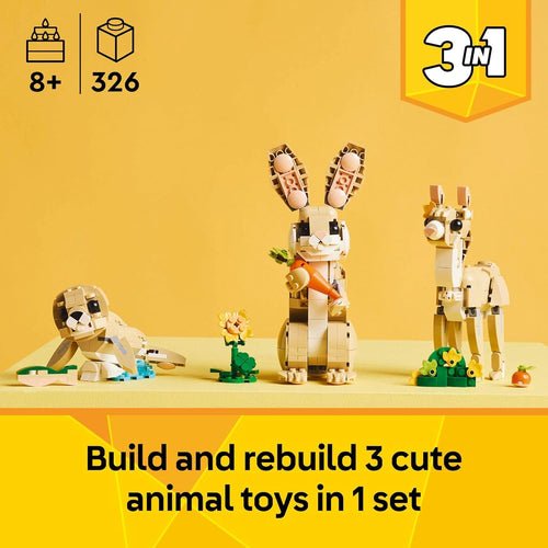 LEGO Creator 3 in 1 Cute Bunny Toy Building Set, 326-piece, 8+, 31162