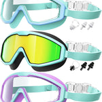 Kids Goggles Age 4-16, Anti-Fog UV 180°Clear View Kids Swim Goggles, 3 Pack Swimming Goggles Waterproof Pool Goggles