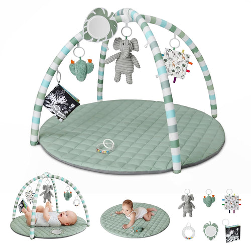Blissful Diary Sage Green Baby Play Gym Mat with 6 Detachable Toys for Sensory & Motor Skill Development