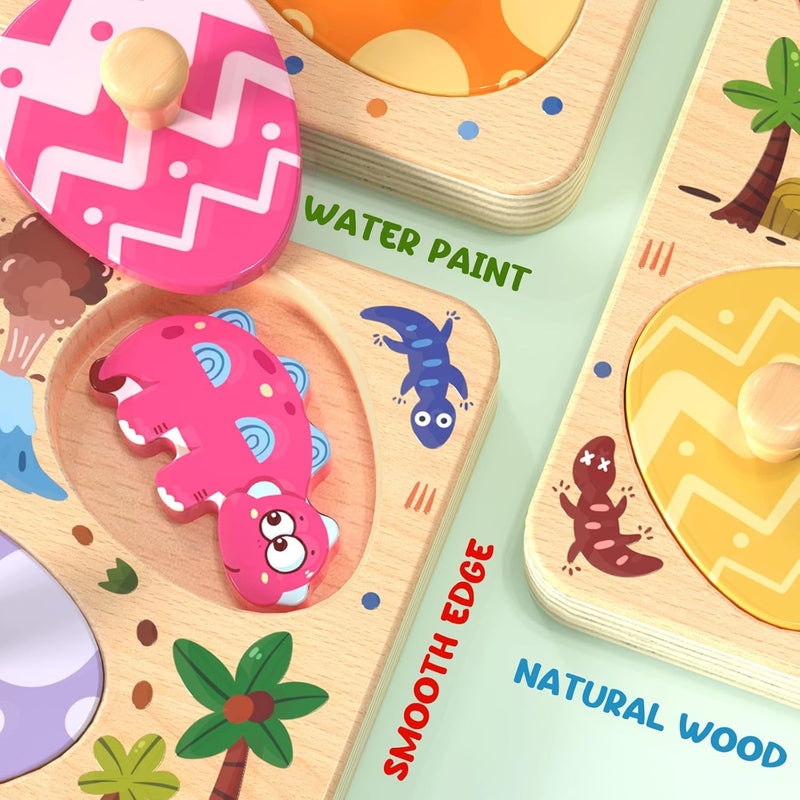 Wooden Dinosaur Matching Egg Puzzle for Preschool Learning Activities and Educational Toys