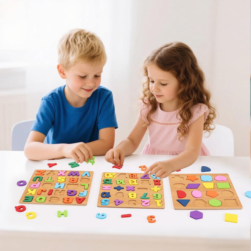 Alphabet and number puzzle for toddlers with wooden design
