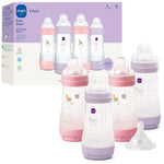 MAM 9oz Easy Start Anti-Colic+ Vented Baby Bottles, 2+ Months, 4 Pack, Girl | Medium Flow Breastfeeding-Like Nipple, Dual Anti-Colic Reduces Gas & Reflux, Easy Clean, BPA Free, 2+ Months, Made In Europe